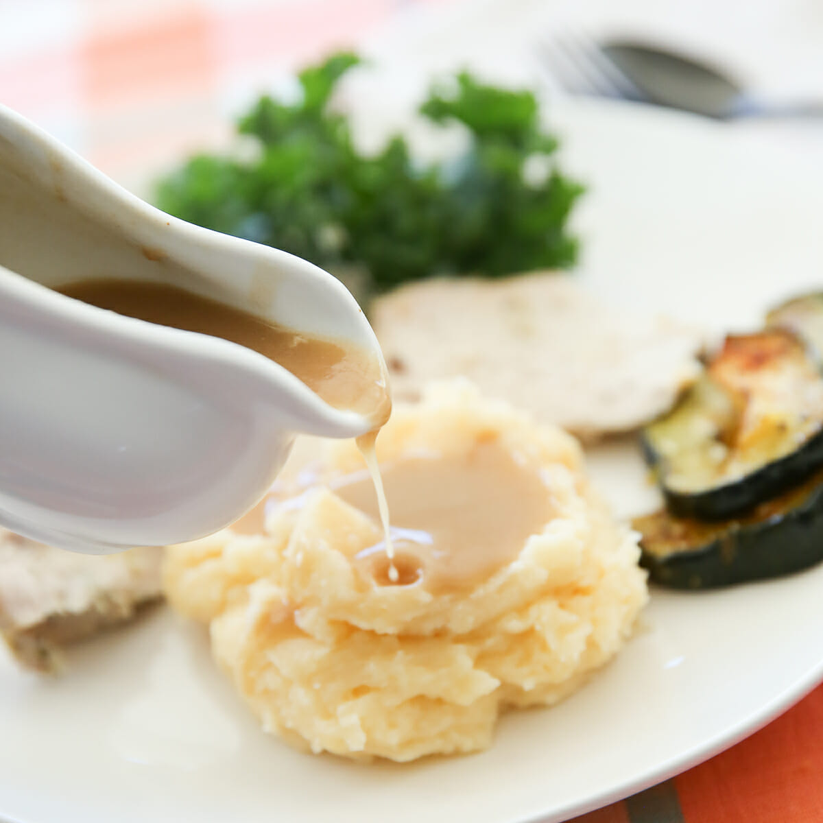 gravy poured over potatoes