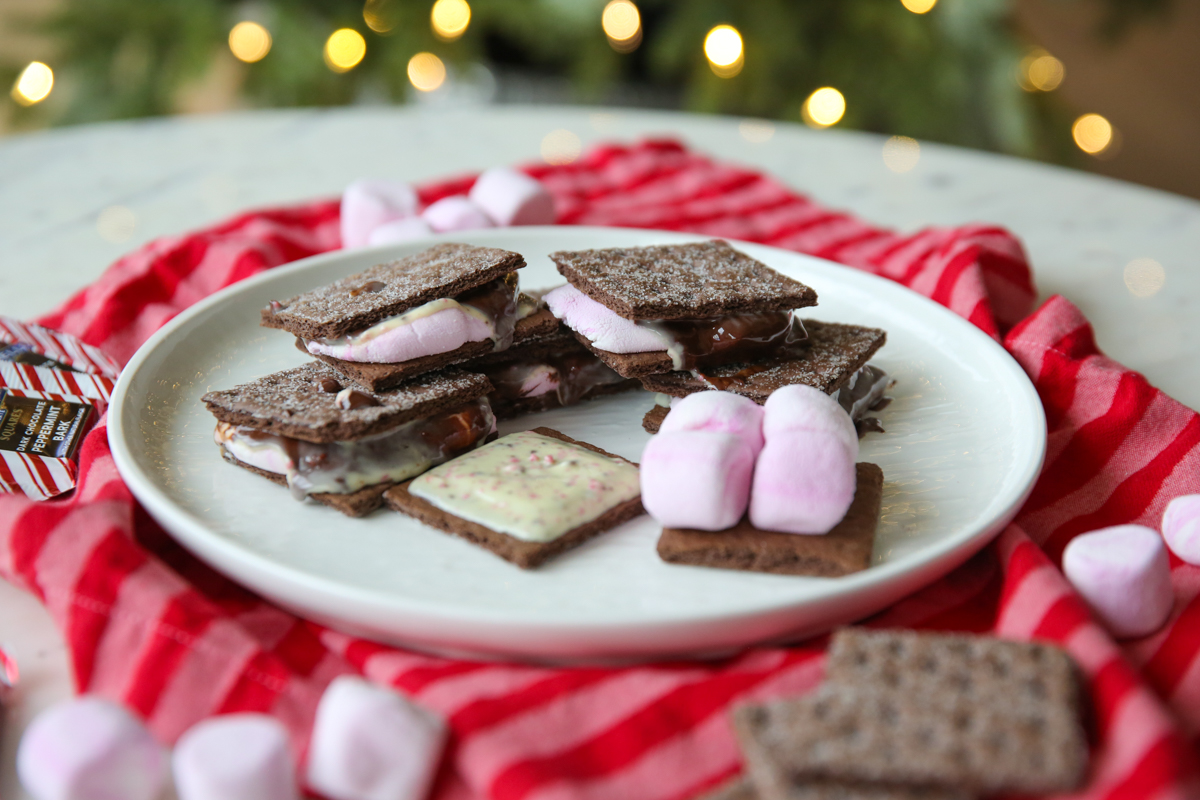 indoor peppermint smores on a plate