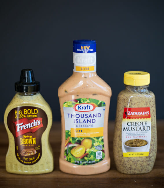 spicy brown and creole mustard and thousand island dressing