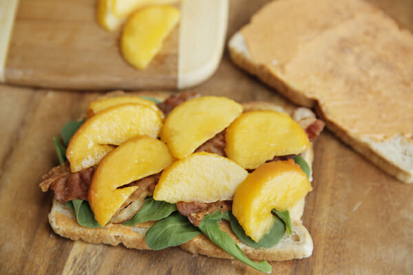 Peaches on open-faced sandwich