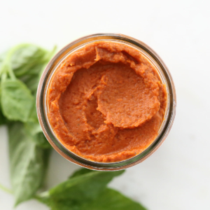 Roasted garden tomato sauce in a jar