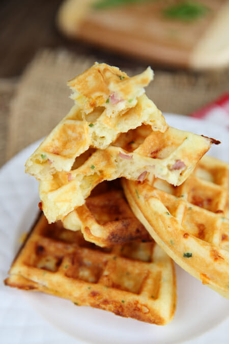 Ham and Cheddar Waffles from Our Best Bites