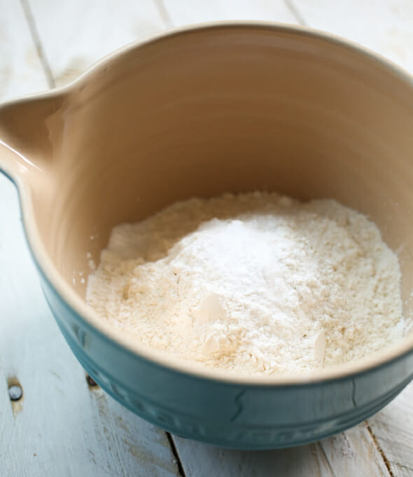 Flour, baking soda, baking powder, salt