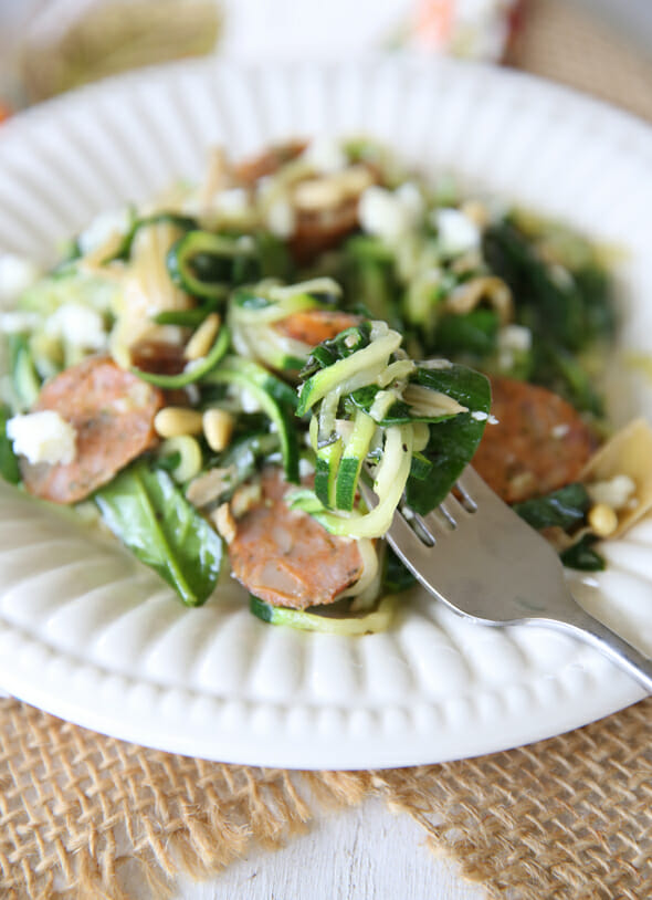 Zoodles and Chicken Sausage on Fork