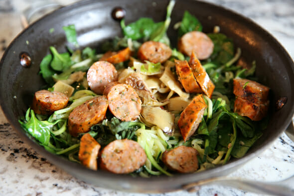 Zoodles with Sausage in Pan