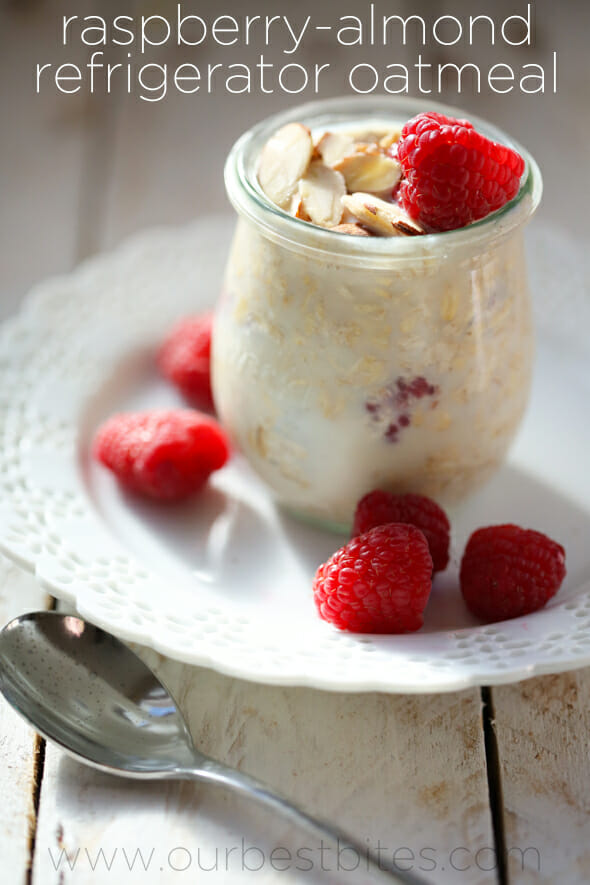 Overnight raspberry almond refrigerator oatmeal from Our Best Bites