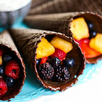 Chocolate-Dipped Fruit Cones with Fruit Dip