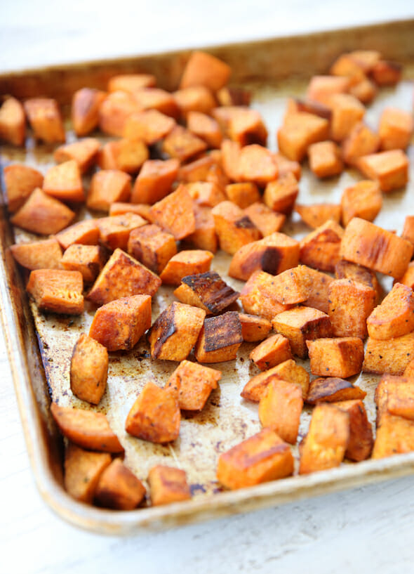 Roasted Sweet Potatoes on Pan