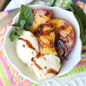 Grilled Peaches with Buttermilk Ice Cream & Balsamic Glaze