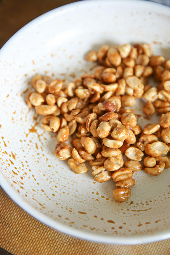 candied peanuts in pan