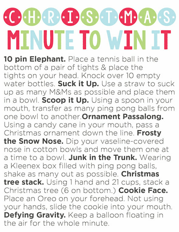 Christmas Minute to Win It Party (Plus Printable) - Our 