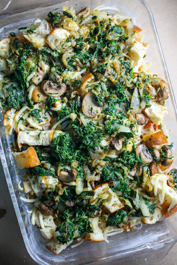 caramelized onion strata_mushrooms and spinach