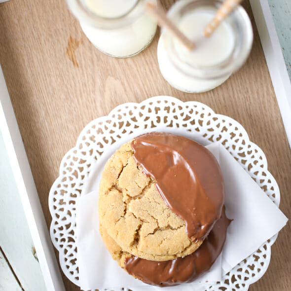 Giant Chocolate-Dipped Peanut Butter Cookies