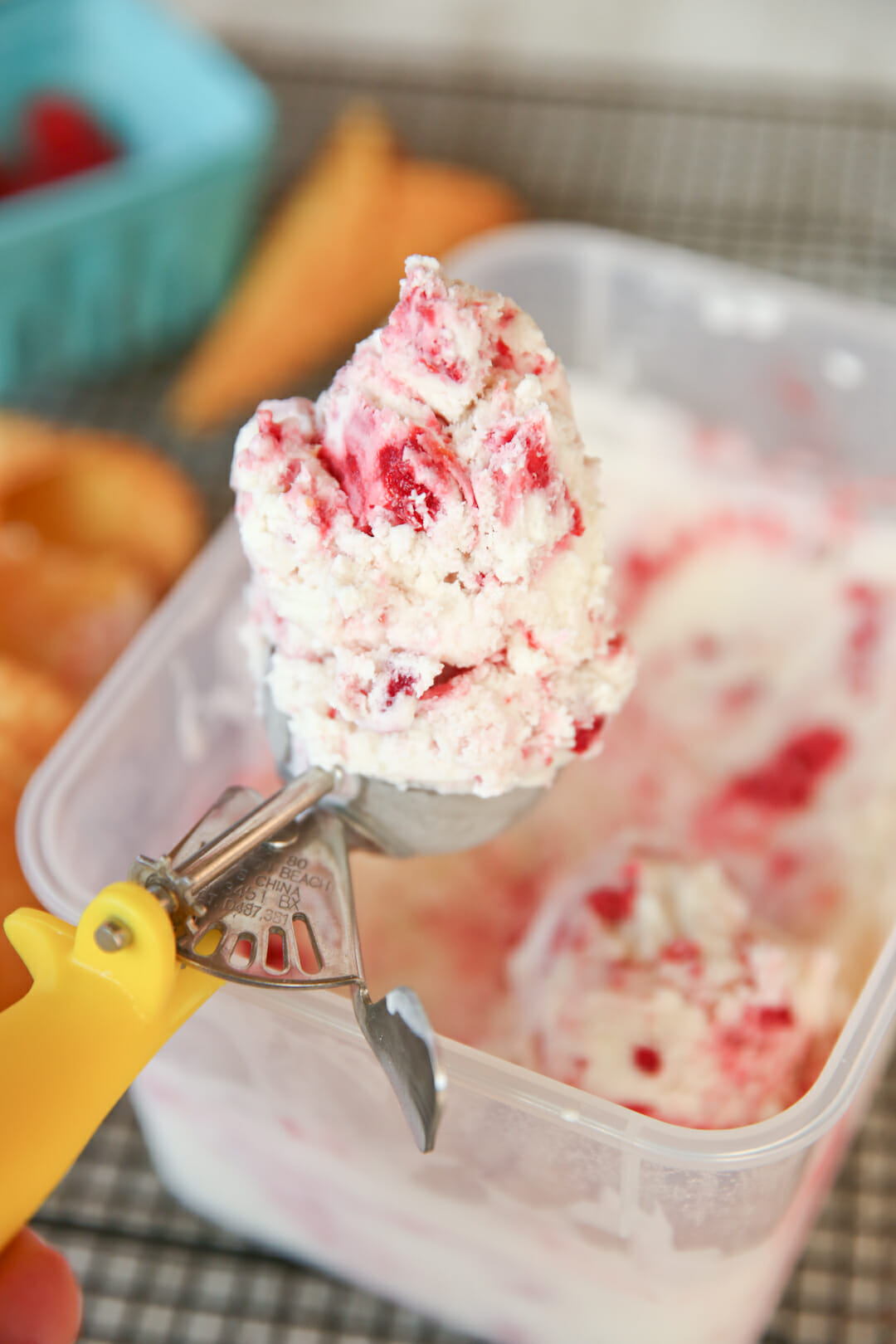 Homemade Vanilla Ice Cream with Raspberries