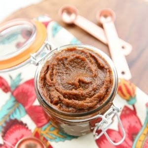A jar of homemade pumpkin butter.
