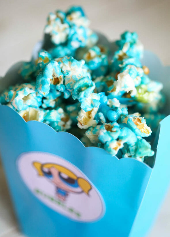 blue popcorn in blue box