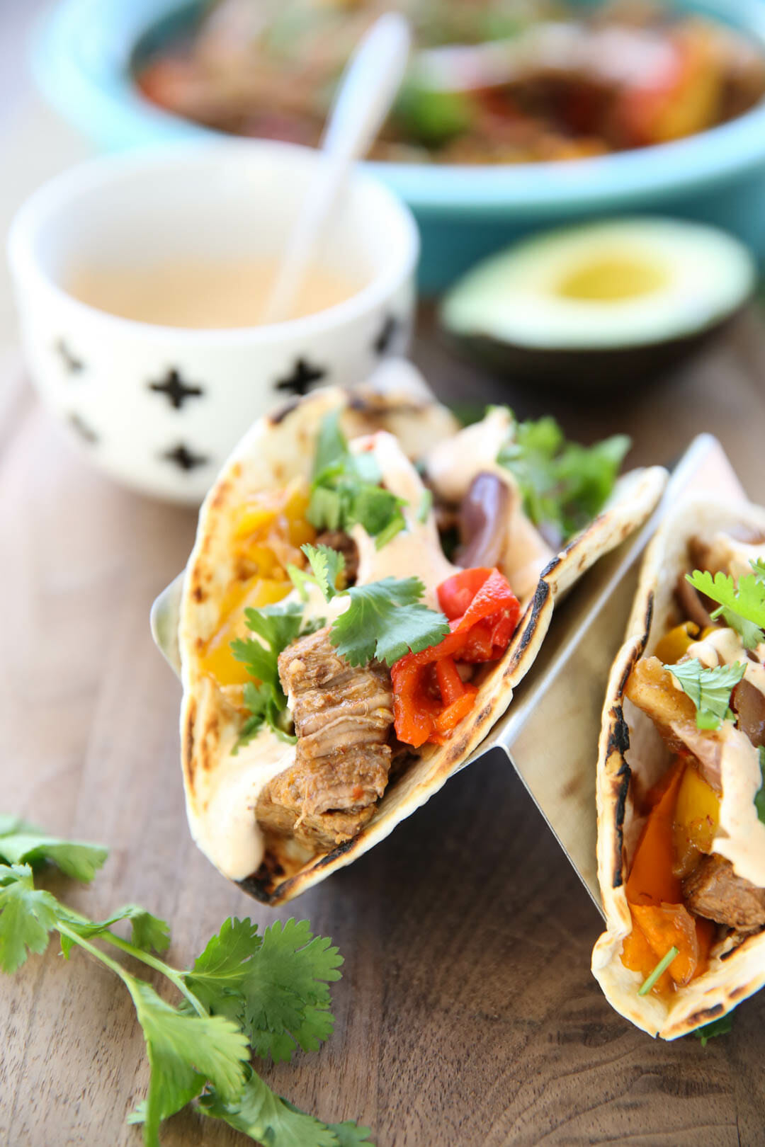 Easy Slowcooker Steak Fajita Recipe with Chili-Lime Sour Cream