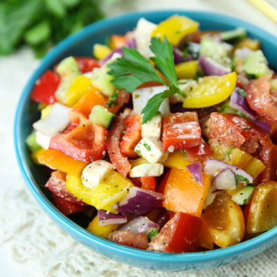 marinated veggie salad in serving bowl