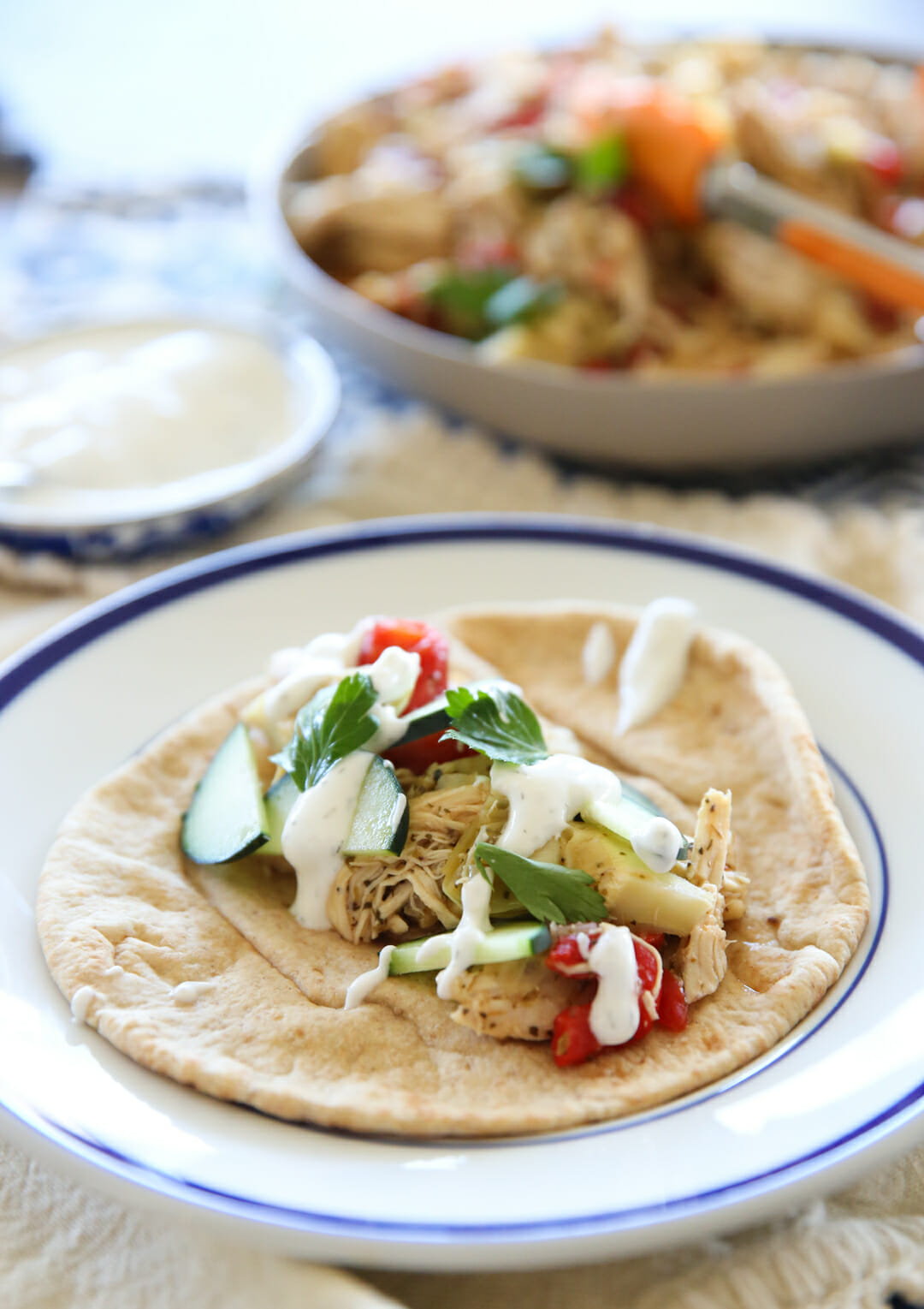 Shredded instant Pot Chicken on Pita