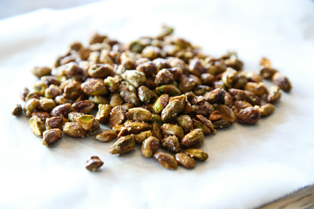Sugared Candied Pistachios cooling