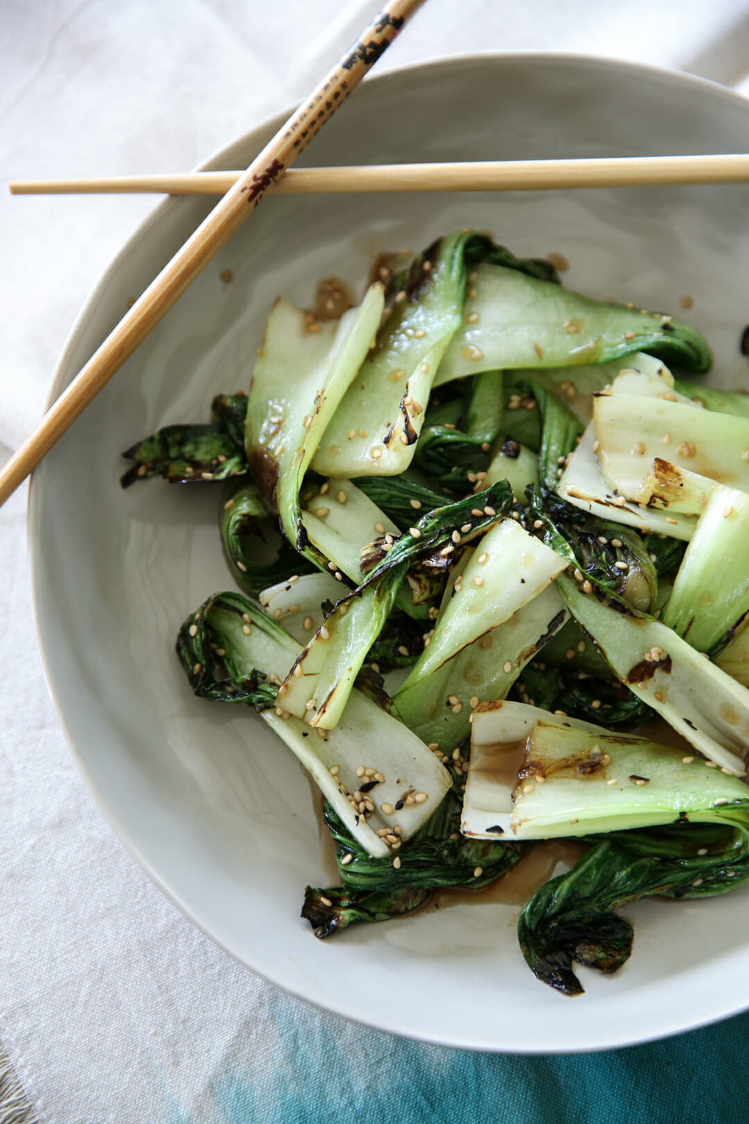 Grilled Honey Sesame Bok Choy plated