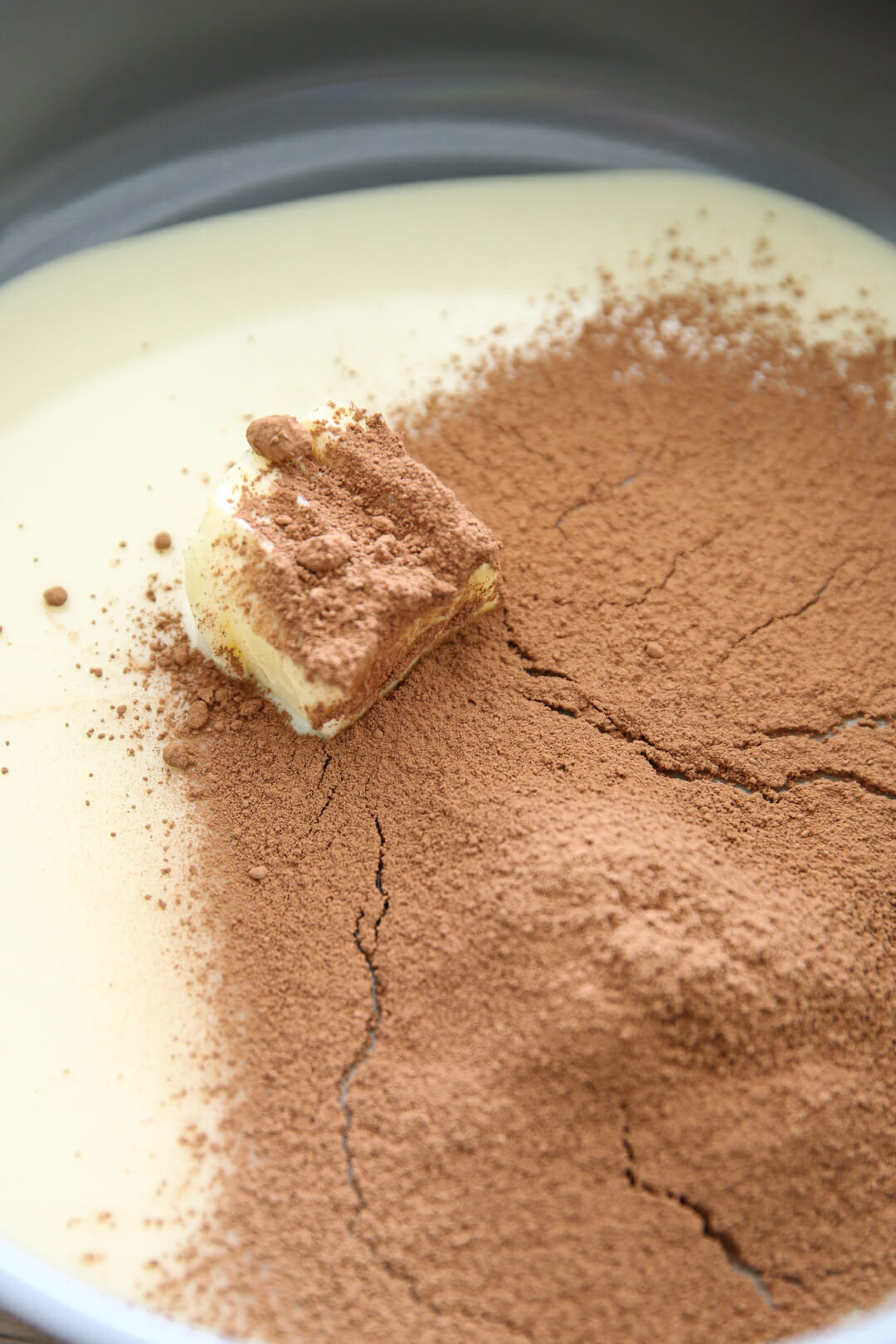 Milk, cocoa powder and butter 