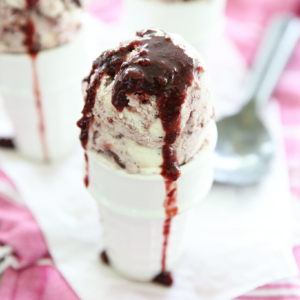 Easy Homemade Cherry Ice Cream in cone