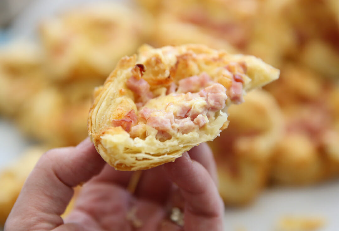 ham and cheese pastry cut in half