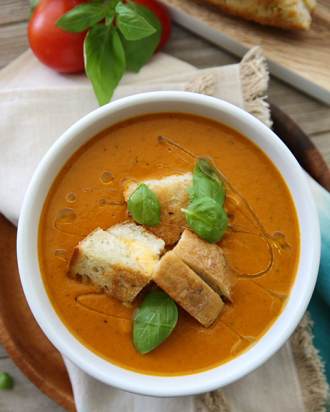 Pressure Cooker Tomato Soup Recipe with Croutons on Top