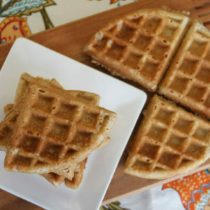 My favorite thing to do while waiting for my batter to bake is to take what  didn't fit in the pan and put it in my mini waffle maker as a sneak