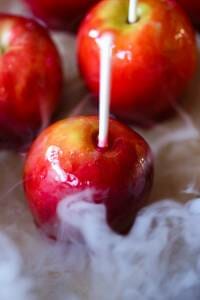 cinnamon candy apples from Our Best Bites with swirling dry ice