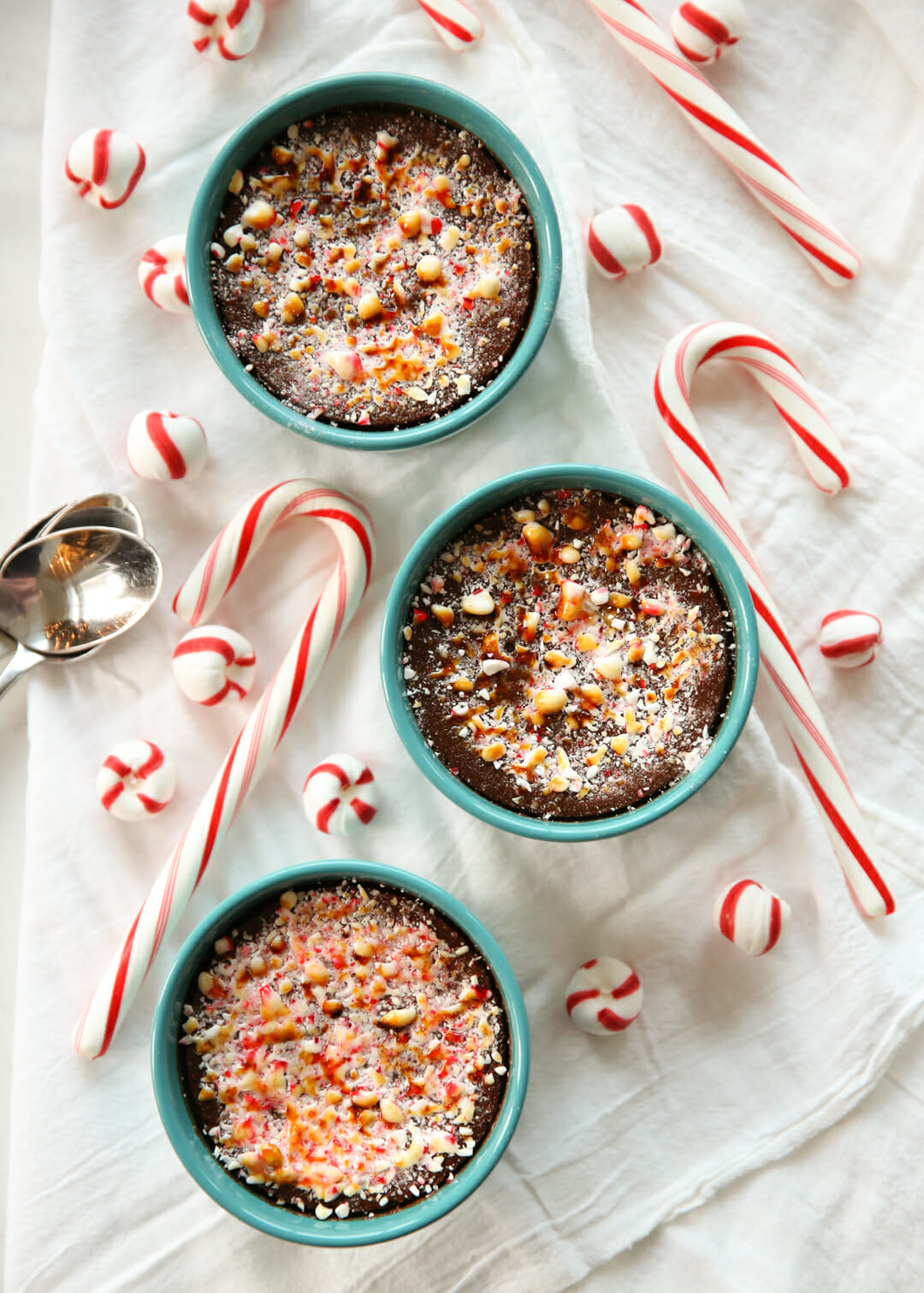 Chocolate Peppermint Creme Brulee in a pan