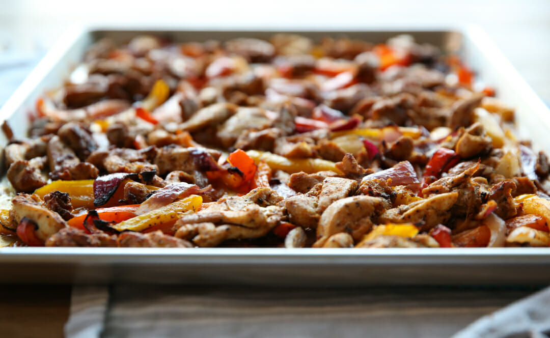 pan with chicken fajitas