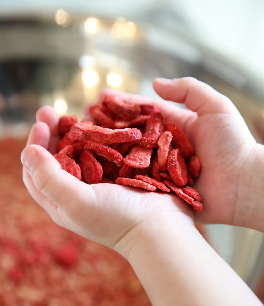 freeze dried berries in hands