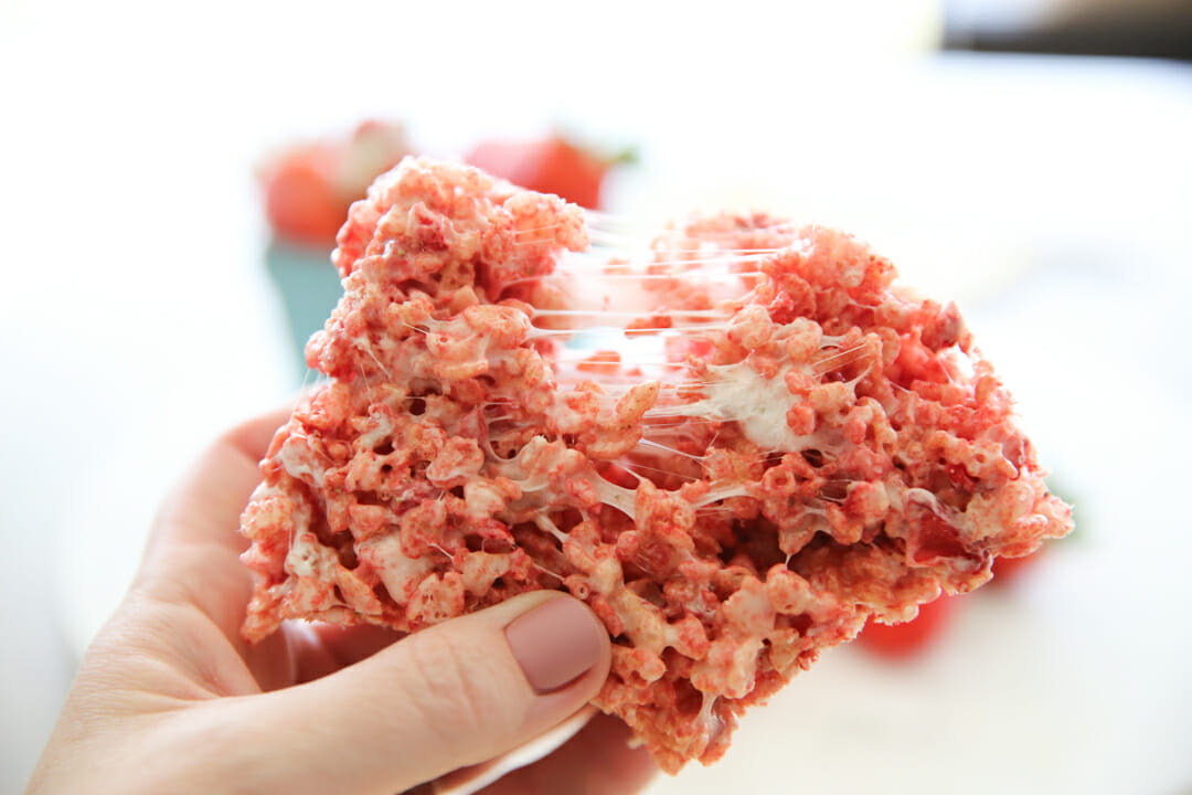 Strawberry Rice Krispie Treat in hand