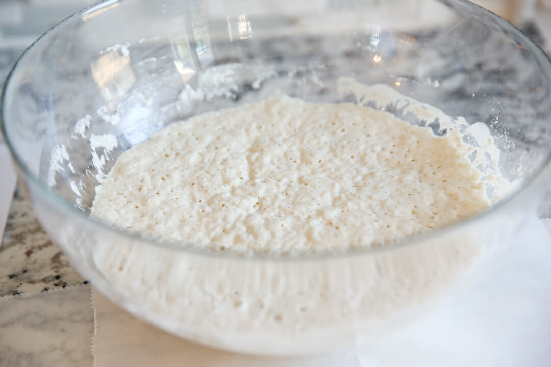 bread dough rising in bowl