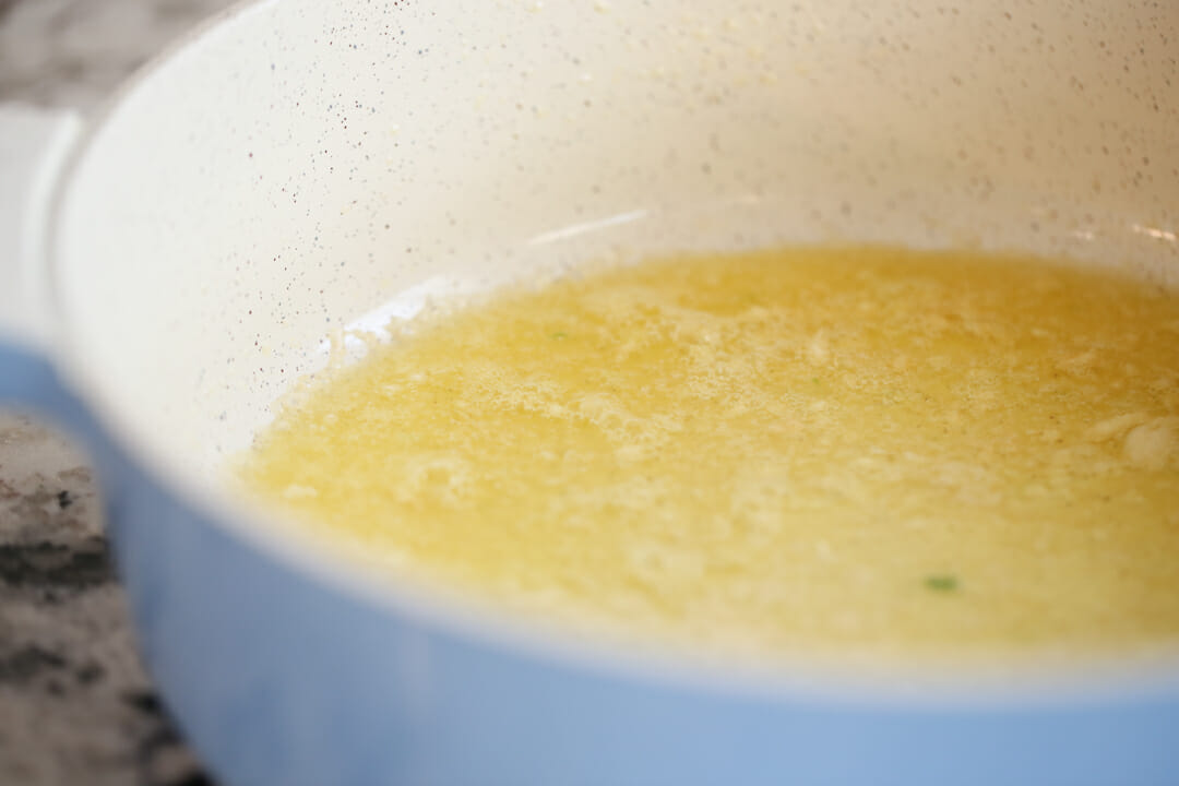 butter and garlic in pan