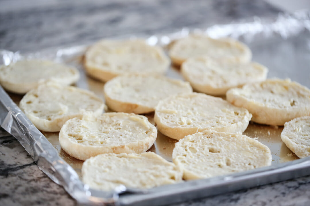 English muffins on sheet pan