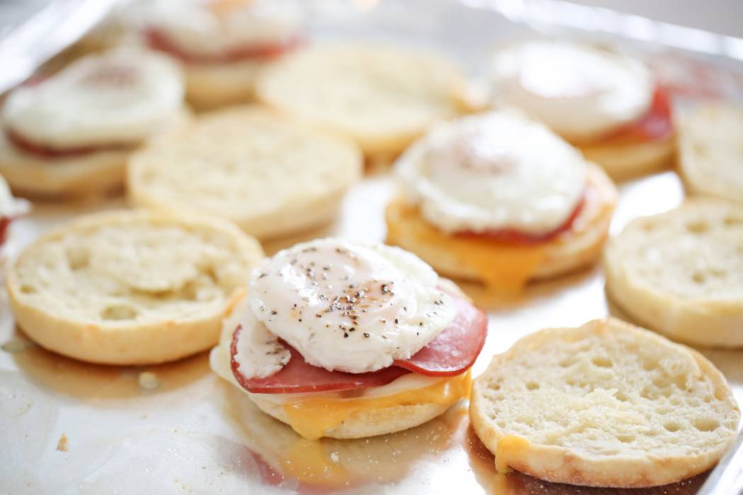 Poached eggs on sandwiches