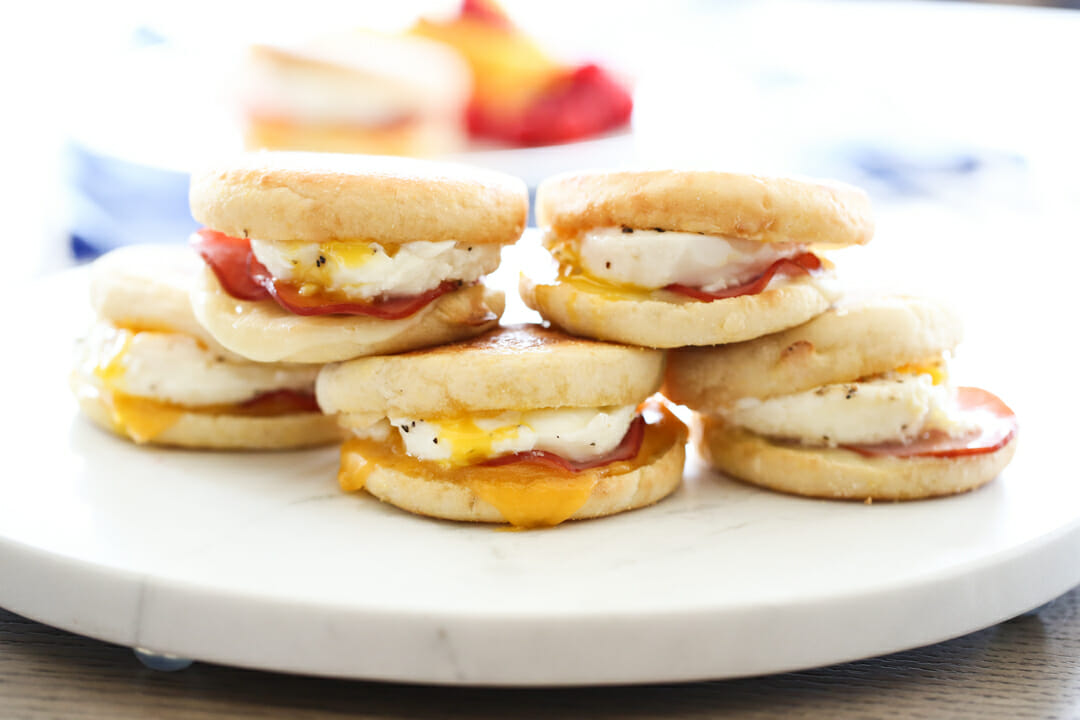 Breakfast sandwiches just became so much easier with this microwaveable egg  cooker. It's a toasted English muffin with eggs, cheese, turkey…