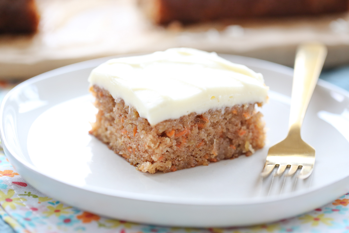 sliced carrot cake on a white plate