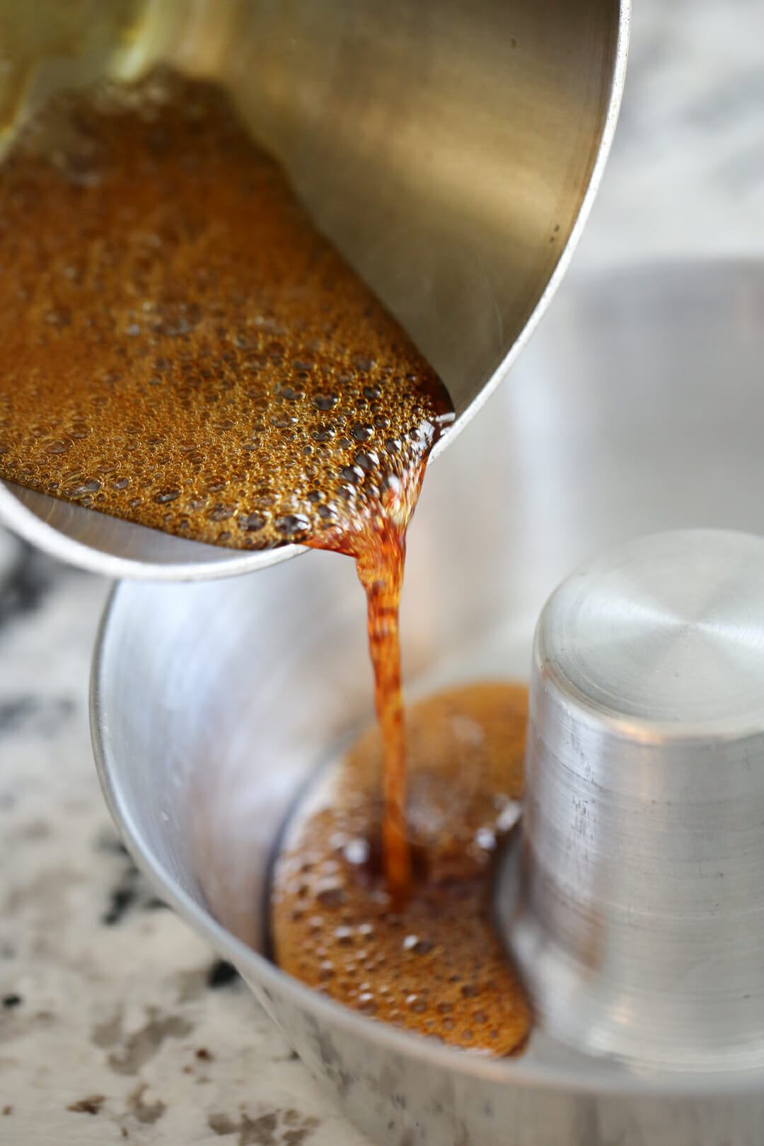 caramelized sugar syrup in pan