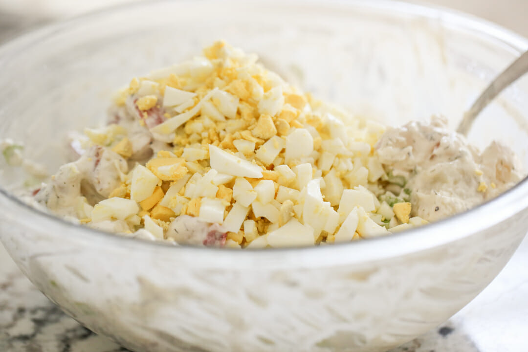 hard boiled eggs in potato salad