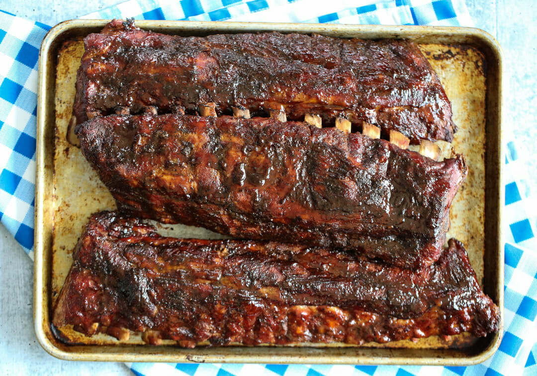 BBQ ribs on pan