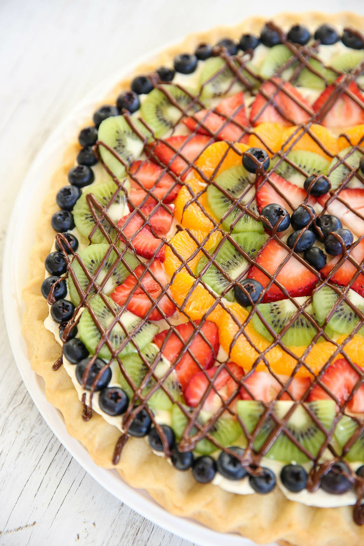 Fruit Pizza with chocolate drizzle