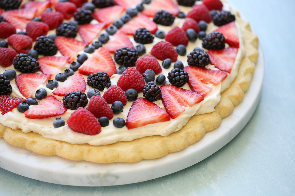 fruit pizza with red white and blue berries