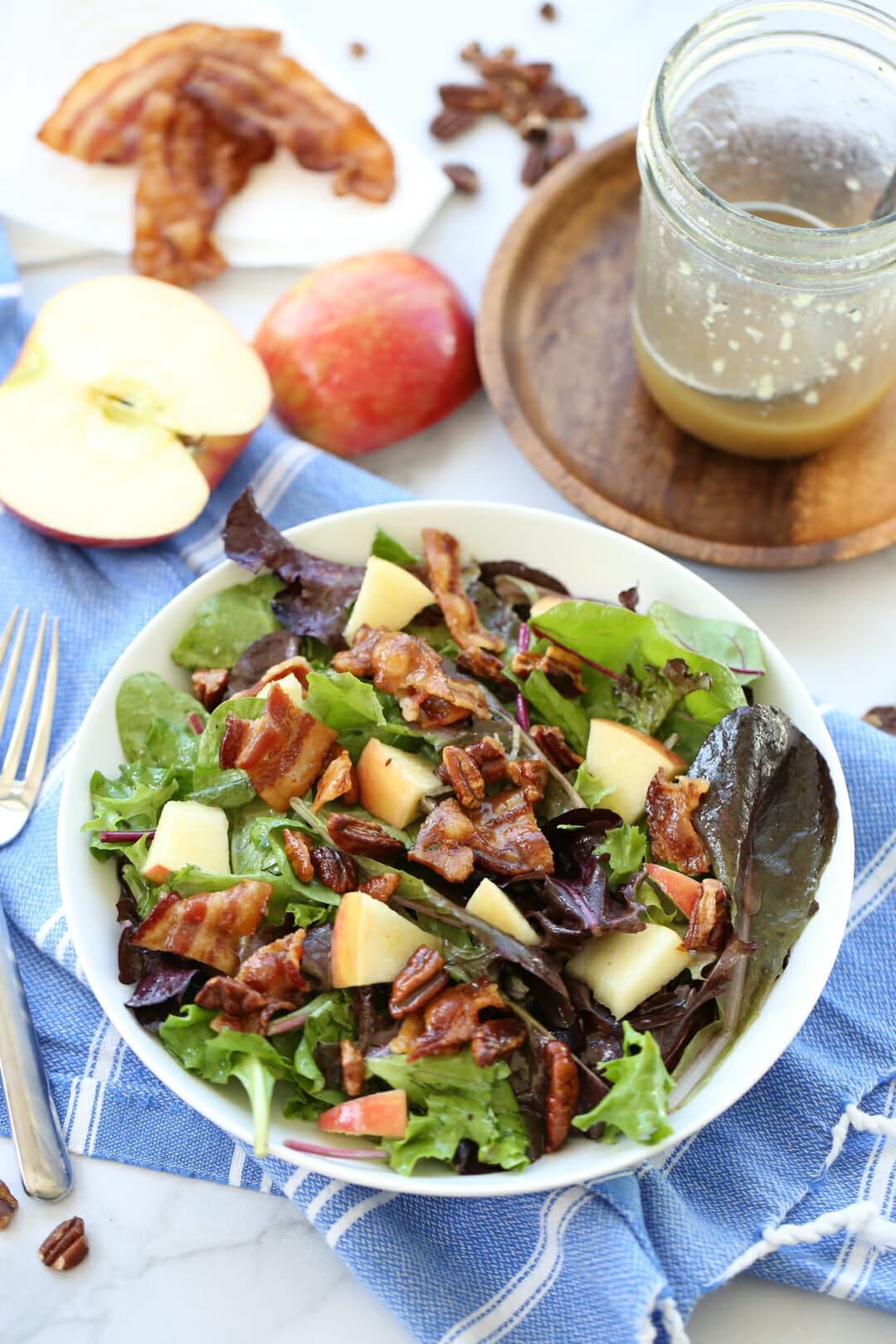 Bacon, Apple, Pecan Salad with Maple Dijon Vinaigrette - Our Best Bites