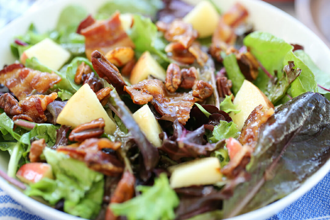 Bacon, Apple, Pecan Salad with Maple Dijon Vinaigrette - Our Best Bites