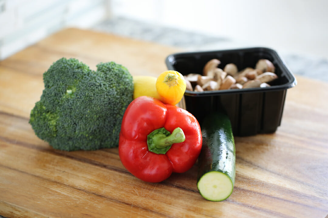 fresh veggies on cutting board