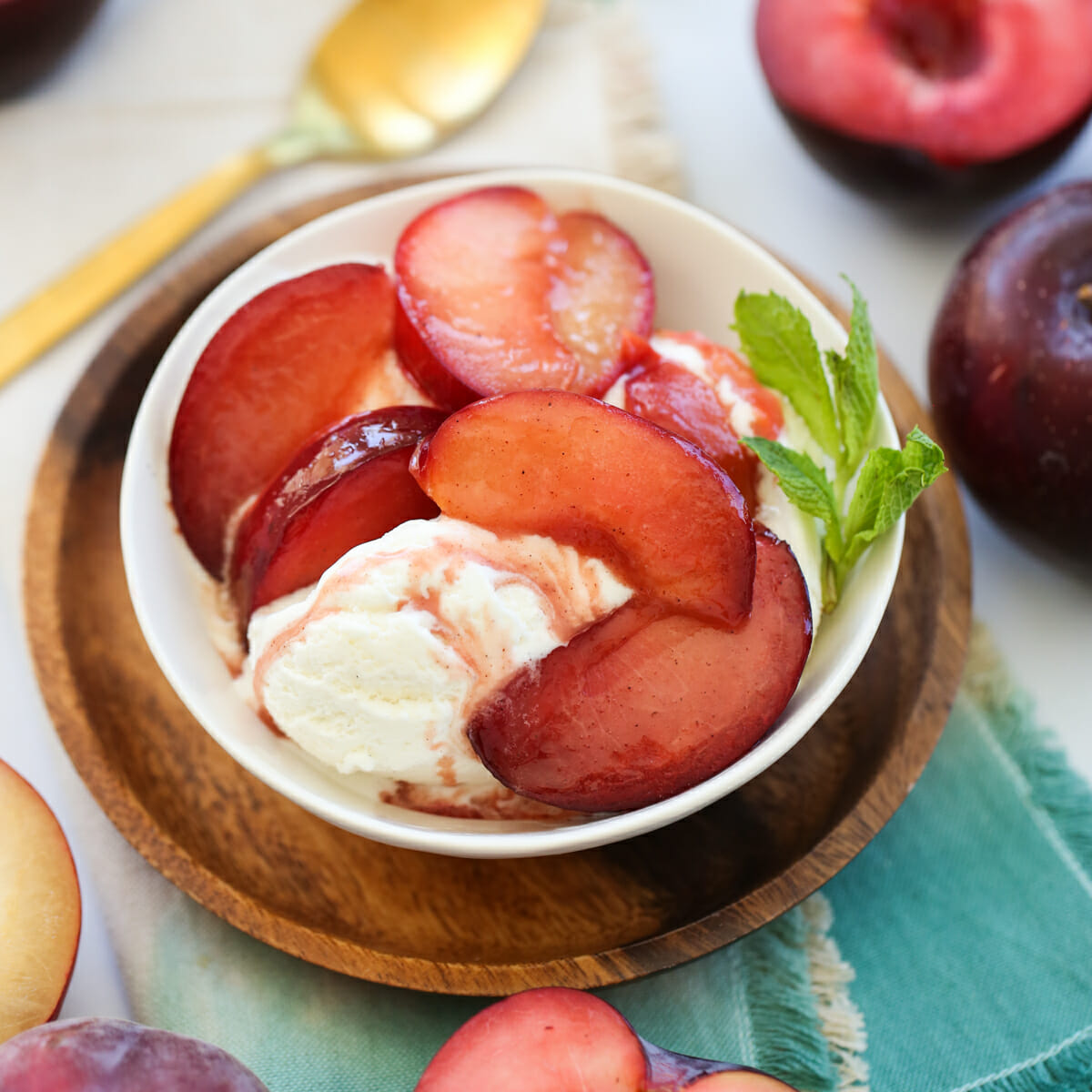 caramelized fruit over ice crea